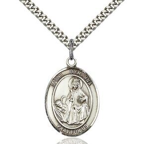 Sterling Silver St. Dymphna Pendant 1 x 3/4 inches with Heavy Curb Chain in Saudi Arabia