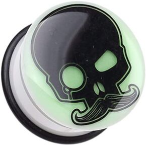 Covet Jewelry Glow in The Dark Skull Mustache Single Flared Ear Gauge Plug in Saudi Arabia