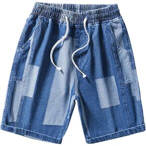 Men's Ripped Regular Fit Baggy Jean Shorts Casual Drawstring Loose Denim Short Knee Length Splicing Summer Jeans Shorts (Blue 3,X-Large) in Saudi Arabia
