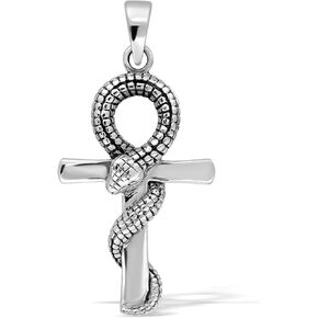 WithLoveSilver 925 Sterling Silver Egyptian Ankh Cross Snake Serpent Pendant in Saudi Arabia