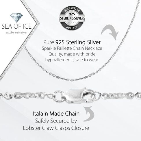 Sea of ​​Ice 2mm Sparkle Paillette سلسلة إيطالية - قلادة سلسلة فضية للنساء والرجال - سلسلة مجوهرات من الفضة الإسترليني 925 - سلسلة فضية متعددة الأحجام للجنسين in Kuwait
