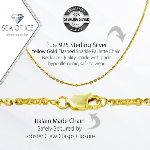 Sea of ​​Ice 2mm Sparkle Paillette سلسلة إيطالية - قلادة سلسلة فضية للنساء والرجال - سلسلة مجوهرات من الفضة الإسترليني 925 - سلسلة فضية متعددة الأحجام للجنسين in Kuwait