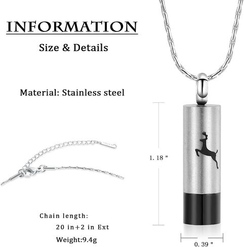 constantlife Cremation Jewelry for Ashes Engraved Deer Pattern Memorial Urn Necklace Stainless Steel Pendant Souvenir in Kuwait