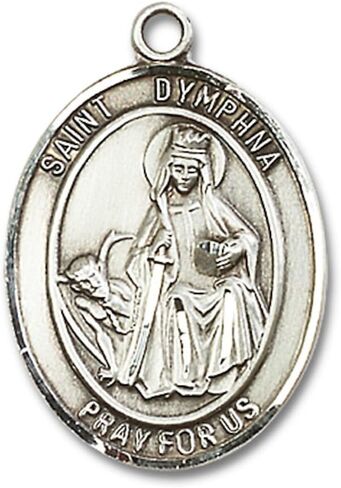 Sterling Silver St. Dymphna Pendant 1 x 3/4 inches with Heavy Curb Chain in Saudi Arabia