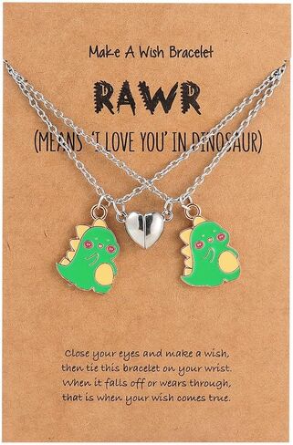 2Pcs Handmade Magnetic Love Heart Dinosaur Couple Matching Pendant Necklace Set for Women Men Boy Girl Teen FriendAdjustable Mutual Attraction Animal Necklace Friendship BFF Jewelry Gift in Saudi Arabia