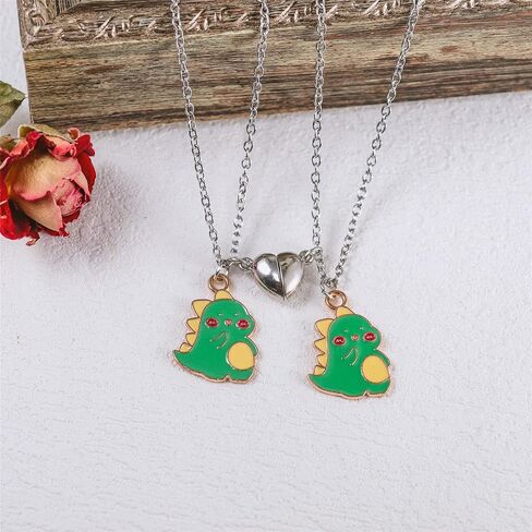 2Pcs Handmade Magnetic Love Heart Dinosaur Couple Matching Pendant Necklace Set for Women Men Boy Girl Teen FriendAdjustable Mutual Attraction Animal Necklace Friendship BFF Jewelry Gift in Saudi Arabia