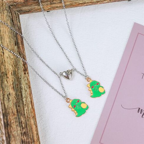 2Pcs Handmade Magnetic Love Heart Dinosaur Couple Matching Pendant Necklace Set for Women Men Boy Girl Teen FriendAdjustable Mutual Attraction Animal Necklace Friendship BFF Jewelry Gift in Saudi Arabia