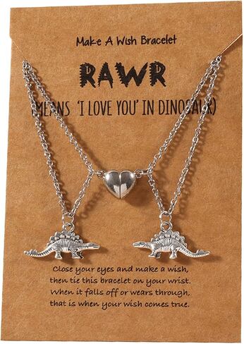 2Pcs Handmade Magnetic Love Heart Dinosaur Couple Matching Pendant Necklace Set for Women Men Boy Girl Teen FriendAdjustable Mutual Attraction Animal Necklace Friendship BFF Jewelry Gift in Saudi Arabia