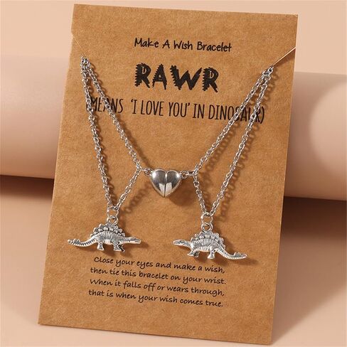 2Pcs Handmade Magnetic Love Heart Dinosaur Couple Matching Pendant Necklace Set for Women Men Boy Girl Teen FriendAdjustable Mutual Attraction Animal Necklace Friendship BFF Jewelry Gift in Saudi Arabia