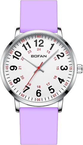 ساعة ممرضة BOFAN للممرضات والمهنيين الطبيين والطلاب والأطباء مع قرص سهل القراءة، عقرب ثانٍ و24 ساعة، سوار سيليكون ناعم وجيد التهوية، مقاوم للماء. in Kuwait