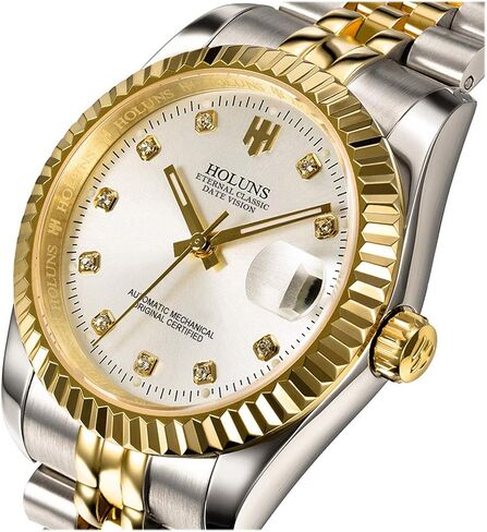 Mens Full Gold Watch Automatic Mechanical Gilded Steel Self-Wind Sapphire Glass Dress Waterproof Watch in Saudi Arabia