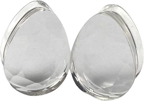 Pair of Faceted Clear Glass Teardrop Plugs (PG-576) in Kuwait