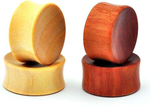 Mystic Metals Body Jewelry Set of 2 Pairs Concave Wood Plugs Saba and Crocodile - 2 Sets Included in Saudi Arabia