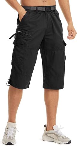 Boladeci Men's Cargo Shorts 100 Percent Cotton Premium Elastic Waist 7 Pockets 15" 3/4 Long Below Knee Work Hiking Shorts in Saudi Arabia