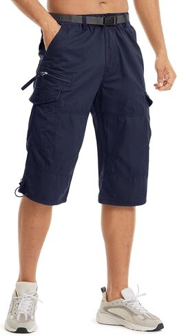 Boladeci Men's Cargo Shorts 100 Percent Cotton Premium Elastic Waist 7 Pockets 15" 3/4 Long Below Knee Work Hiking Shorts in Saudi Arabia