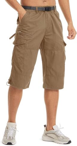 Boladeci Men's Cargo Shorts 100 Percent Cotton Premium Elastic Waist 7 Pockets 15" 3/4 Long Below Knee Work Hiking Shorts in Saudi Arabia