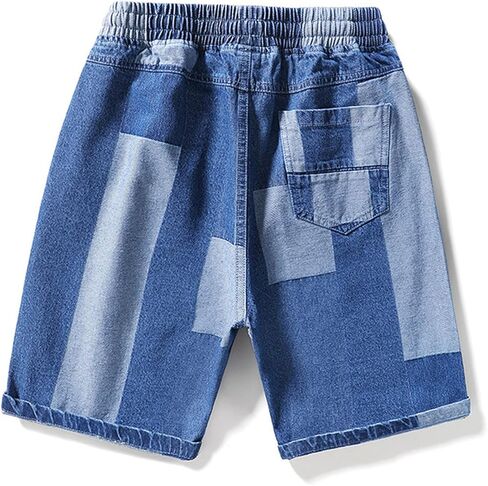Men's Ripped Regular Fit Baggy Jean Shorts Casual Drawstring Loose Denim Short Knee Length Splicing Summer Jeans Shorts (Blue 3,X-Large) in Saudi Arabia
