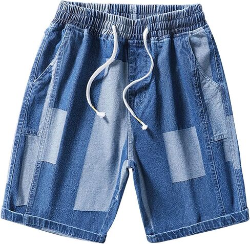 Men's Ripped Regular Fit Baggy Jean Shorts Casual Drawstring Loose Denim Short Knee Length Splicing Summer Jeans Shorts (Blue 3,X-Large) in Saudi Arabia
