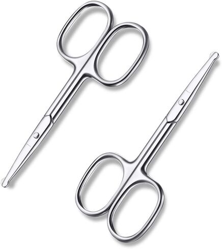 Mabox Nose and Eyebrow Hair Scissors - Facial Hair Beard Eyelashes Ear Hairs and Mustache Scissors Trimmer - Professional Stainless Steel (2 PCS，Silver) in Saudi Arabia