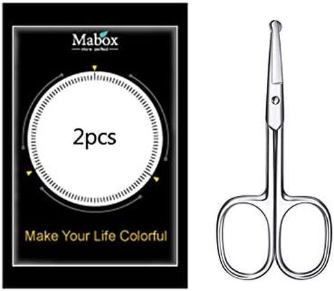 Mabox Nose and Eyebrow Hair Scissors - Facial Hair Beard Eyelashes Ear Hairs and Mustache Scissors Trimmer - Professional Stainless Steel (2 PCS，Silver) in Saudi Arabia