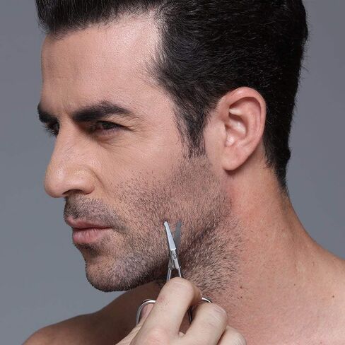 Mabox Nose and Eyebrow Hair Scissors - Facial Hair Beard Eyelashes Ear Hairs and Mustache Scissors Trimmer - Professional Stainless Steel (2 PCS，Silver) in Saudi Arabia