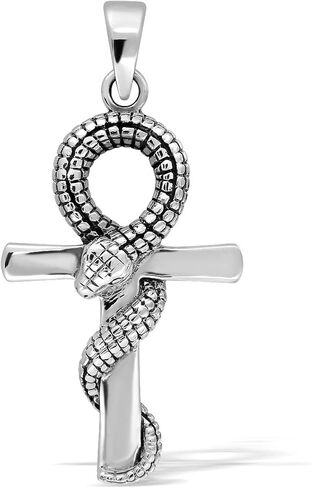 WithLoveSilver 925 Sterling Silver Egyptian Ankh Cross Snake Serpent Pendant in Saudi Arabia