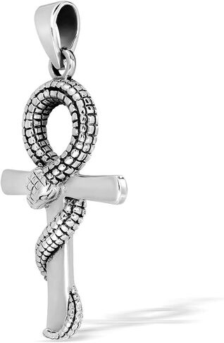 WithLoveSilver 925 Sterling Silver Egyptian Ankh Cross Snake Serpent Pendant in Saudi Arabia
