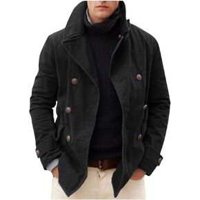 Men British Style Trench Coat Vintage Notch Lapel Double-Breasted Peacoat Windproof Jacket Gentlemen Cardigan in Kuwait