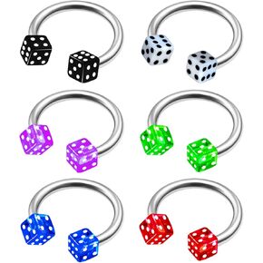 6Pcs Surgical Steel 16g 5/16 8mm medium sized horseshoe hoops Piercing Jewelry Septum Daith Cartilage Helix Eyebrow 3mm Dice M7513 in Kuwait