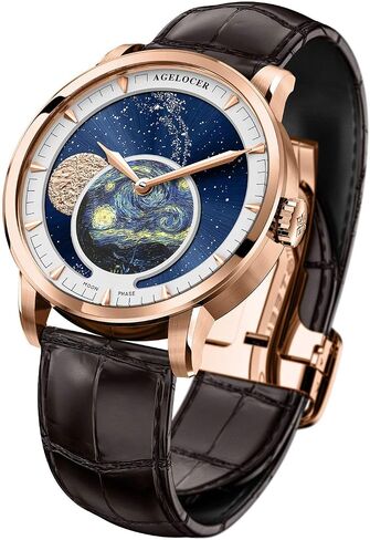 Agelocer Men's Top Brand Blue Moon Phase Genuine Mechanical Masculine Fashion Luxury Wrist Watch in Saudi Arabia