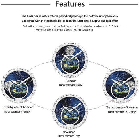 Agelocer Men's Top Brand Blue Moon Phase Genuine Mechanical Masculine Fashion Luxury Wrist Watch in Saudi Arabia