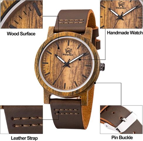 Sentai Wooden Watch for Men & Women Personalized Eengraved Wood Watches Unisex Quartz Watches Casual Wristwatches for Husband Holiday Surprise Father's Day Gifts from Daughter/Son/Wife in Saudi Arabia