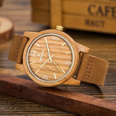 Sentai Wooden Watch for Men & Women Personalized Eengraved Wood Watches Unisex Quartz Watches Casual Wristwatches for Husband Holiday Surprise Father's Day Gifts from Daughter/Son/Wife in Kuwait