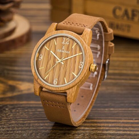 Sentai Wooden Watch for Men & Women Personalized Eengraved Wood Watches Unisex Quartz Watches Casual Wristwatches for Husband Holiday Surprise Father's Day Gifts from Daughter/Son/Wife in Kuwait