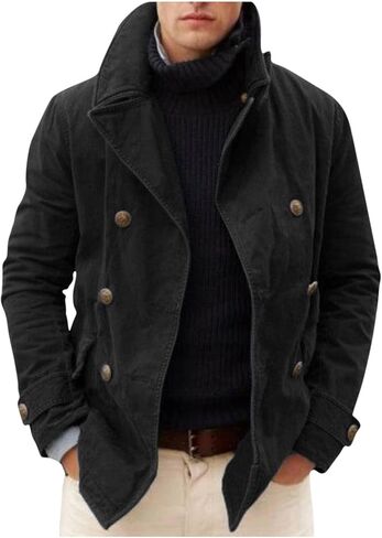 Men British Style Trench Coat Vintage Notch Lapel Double-Breasted Peacoat Windproof Jacket Gentlemen Cardigan in Saudi Arabia