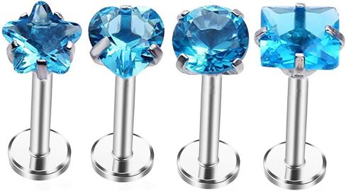Gabry&jwl 4Pcs Lip Studs/Ear Studs Internally Threade 16G Titanium Steel CZ Labret Studs Tragus Cartilage Helix Lobe Stud Earrings Monroe Medusa Lip Piercing,6-8mm Bar Length,4 Styles in Kuwait