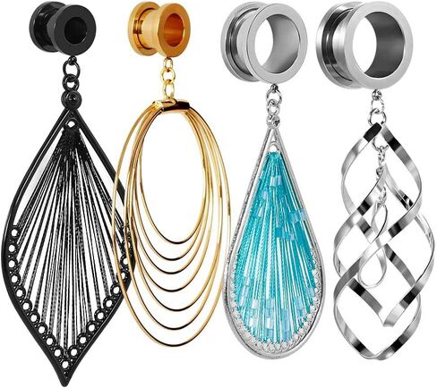 TBOSEN 8 PCS Stainless Steel Screw Ear Gauges Large Dangle Plugs Tunnels Expander Body Piercing Jewelry Set in Kuwait