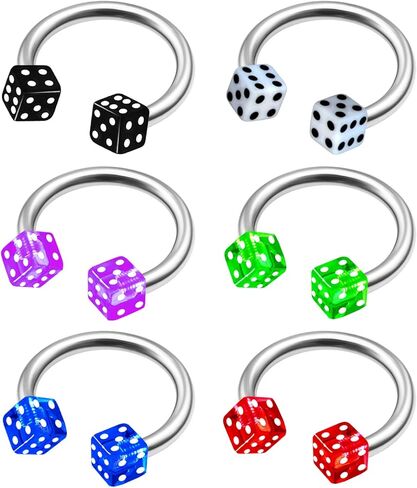 6Pcs Surgical Steel 16g 5/16 8mm medium sized horseshoe hoops Piercing Jewelry Septum Daith Cartilage Helix Eyebrow 3mm Dice M7513 in Kuwait