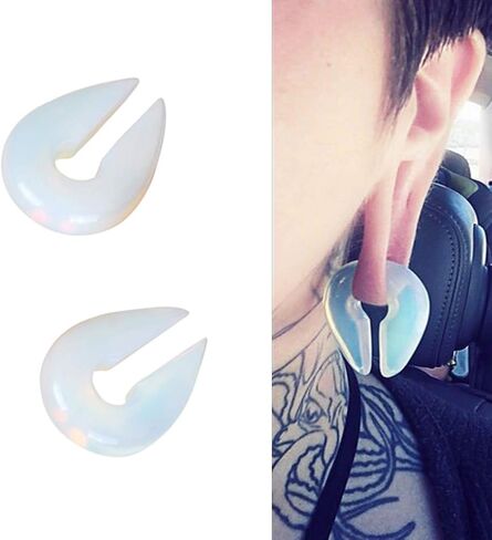 YOFANST Cat's Eye Agate Opalite Hoop Stone Large Keyhole Stone Ear Stretchers Gauge 2g 0g 00g in Saudi Arabia
