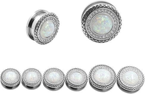 Qmcandy 2pcs 2G-1 inch Stainless Steel Mother of Pearl or Opal Screw Ear Plugs Gauges Piercing in Saudi Arabia