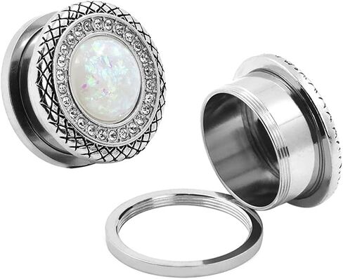 Qmcandy 2pcs 2G-1 inch Stainless Steel Mother of Pearl or Opal Screw Ear Plugs Gauges Piercing in Saudi Arabia