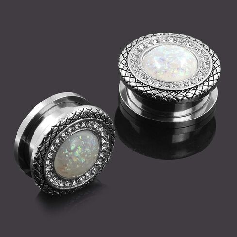 Qmcandy 2pcs 2G-1 inch Stainless Steel Mother of Pearl or Opal Screw Ear Plugs Gauges Piercing in Saudi Arabia