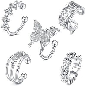 JFORYOU Stainless Steel Ear Cuff Fake Helix Cartilage Clip On Wrap Earrings Fake Lip Ring Non-Piercing Adjustable Men Women in Saudi Arabia