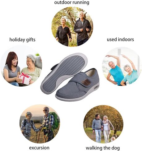 Men's Diabetic Shoes Adjustable Lightweight Closure Athletic Walking Shoes,Non-Slip Extra Wide Light and Strong Sole Breathable Flat Trainers (Grey 7.5 Wide) in Kuwait