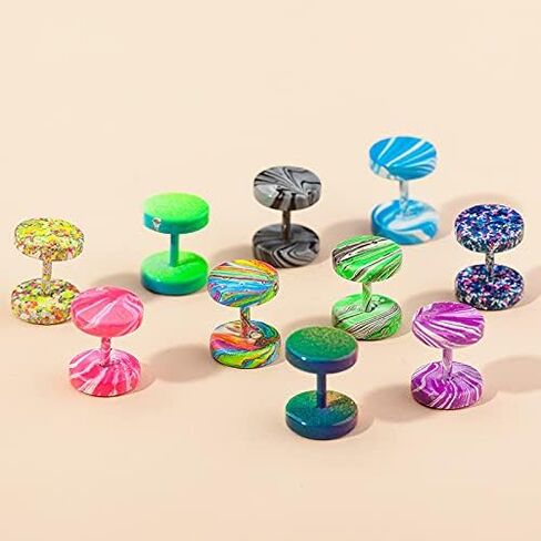 10 أزواج فو قياس الأقراط الملونة الأذن ثقب المقابس نفق وهمية الأذن قياس الحديد المسمار أقراط الفولاذ المقاوم للصدأ وهمية المقابس الغش الوهم مقاييس الأذن للرجال النساء in Kuwait