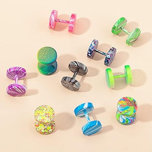 10 أزواج فو قياس الأقراط الملونة الأذن ثقب المقابس نفق وهمية الأذن قياس الحديد المسمار أقراط الفولاذ المقاوم للصدأ وهمية المقابس الغش الوهم مقاييس الأذن للرجال النساء in Kuwait