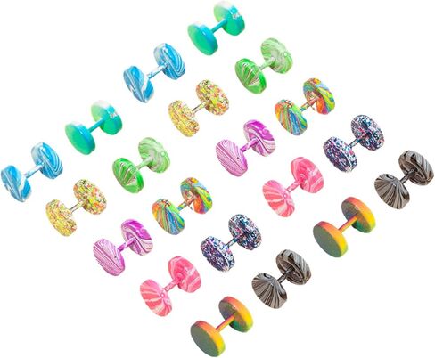 10 أزواج فو قياس الأقراط الملونة الأذن ثقب المقابس نفق وهمية الأذن قياس الحديد المسمار أقراط الفولاذ المقاوم للصدأ وهمية المقابس الغش الوهم مقاييس الأذن للرجال النساء in Kuwait