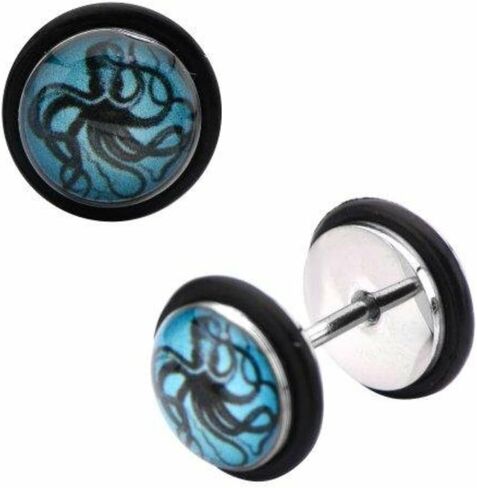 Body Accentz Plugs Earrings Rings 18g Steel Faux Plug with Nautical Octopus Logo Fronts. Sold as Pair in Saudi Arabia