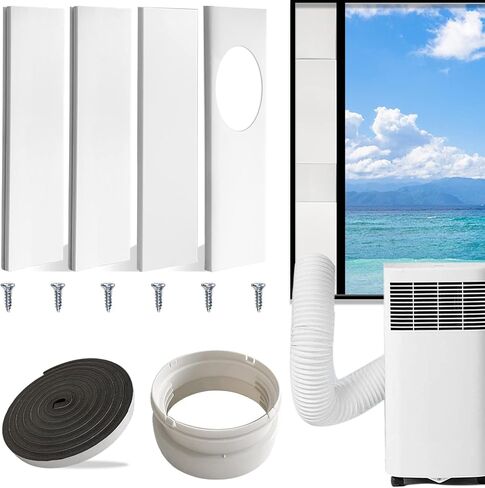 JEACENT Portable AC Window Vent Kit - Complete Air Conditioner Window Kit, Adjustable PVC Window Seal Kit Panels Up to 60 Inches, for Universal Thread AC Exhaust Hose of 5.1" and 5.9" Diameter in Saudi Arabia