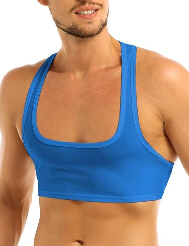 Yeeye Men's Sleeveless Y Back Muscle Half Crop Tank Top Tee T-Shirts Fitness Gym Sports Bra Clubwear in Saudi Arabia
